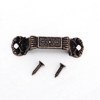 Zinc Alloy Handle, with Screw, Jewelry Box Accessories, Antique Bronze, 39x11x10.5mm, Hole: 2.5mm