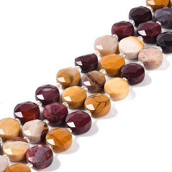 Natural Mookaite Beads Strands, with Seed Beads, Faceted Hexagonal Cut, Flat Round, 10~11x5~6mm, Hole: 1mm, about 30~31pcs/strand, 14.57~14.96 inch(37~38cm)