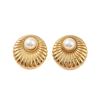 Ion Plating(IP) 304 Stainless Steel with ABS Imitation Pearl Stud Earrings for Women, Flat Round, Golden, 22x23mm