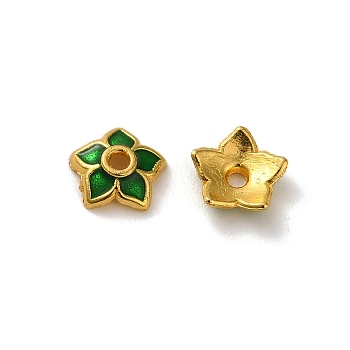 Alloy Enamel Beads Caps, Lead Free & Cadmium Free, Multi-Petal Flower, Green, 8x2.5mm, Hole: 1.4mm