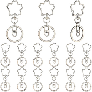 18Pcs Alloy Keychain Clasps, Flower, Platinum, 71.5mm