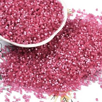 Imitation Cat Eyes Glass Seed Beads, Dyed, Cylinder, Cerise, 1.6x1.3mm, Hole: 0.8mm, about 6666pcs/50g