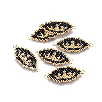 MIYUKI & TOHO Handmade Japanese Seed Beads Links, Loom Pattern, Eye with Crown, Black, 17.5~18x34~35x1.7mm, Hole: 2.5mm