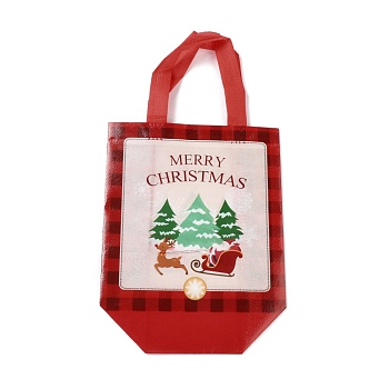 Christmas Theme Laminated Non-Woven Waterproof Bags, Heavy Duty Storage Reusable Shopping Bags, Rectangle with Handles, FireBrick, Christmas Tree Pattern, 11x22x23cm