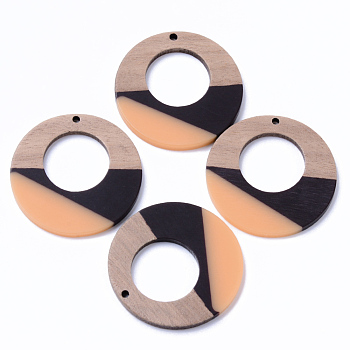 Resin & Walnut Wood Pendants, Ring, Sandy Brown, 38x3mm, Hole: 2mm