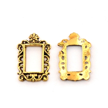 Alloy Nail Alloy Photo Frame Design, 3D Retro Hollow Nail Art Decoration Patch, Rectangle, Antique Golden, 14x9.5x1mm