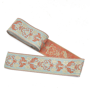 Ethnic style Embroidery Polyester Ribbons, Jacquard Ribbon, Garment Accessories, Single Face Floral Pattern, Orange, 2-3/8 inch(60mm), about 5.47 Yards(5m)/Bundle