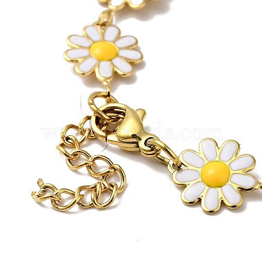 Ion Plating(IP) Enamel Flower Link Chain Bracelet(BJEW-C023-03G)-4