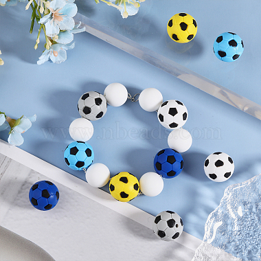 10Pcs 5 Colors Football Food Grade Eco-Friendly Silicone Beads(SIL-GO0001-19)-4