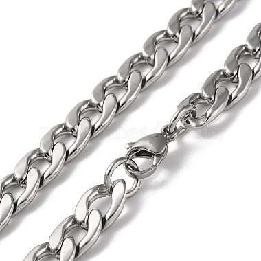 201 Stainless Steel Cuban Link Chain Necklace(NJEW-G112-03P)-3