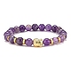 Bracelets extensibles en perles d'améthyste naturelle et d'alliage de tête de bouddha(BJEW-JB09420-01)-1
