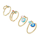 4Pcs 4 Styles Colorful Enamel Evil Eye Open Cuff Rings with Clear Cubic Zirconia(RJEW-FI0001-07)-1