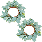 2Pcs Cloth Artificial Leaf Candle Rings Wreath, Candle Holder, Medium Aquamarine, 340x300x95mm(AJEW-SP0004-47C)