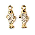 304 Stainless Steel Charms, with Cubic Zirconia, Ion Plating(IP), Fish, 14.5x6x3mm, Hole: 1.2mm(X-STAS-F321-01G-01)