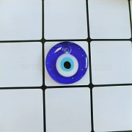 Transparent Glass Pendants, Flat Round with Evil Eye, Blue, 35mm(RELI-PW0001-088E)