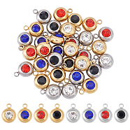 32Pcs 8 Color 304 Stainless Steel Rhinestone Charms, Birthstone Charms, Flat Round, Mixed Color, 4pcs/color(STAS-UN0023-86)