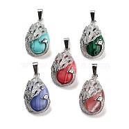 Synthetic Mixed Stone Teardrop Pendants, Alloy Peacock Charms, Platinum, Mixed Dyed and Undyed, 33x19x10mm, Hole: 3.5x9mm(G-G112-03P)