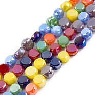 Electroplate Glass Beads Strands, Faceted, Flat Round, Colorful, 4x2.5mm, Hole: 0.9mm, about 99~101Pcs/strand, 14.45 inch~14.69 inch(36.7~37.3cm)(EGLA-N002-40A-04)