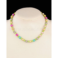 Fashion Imitation Acrylic Pearl  Stretchy Necklaces for Kids, with Spray Painted Acrylic Beads, Green Yellow, 16.5 inch(NJEW-JN00428-03)