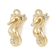 Brass Micro Pave Cubic Zirconia Charms, Sea Horse, Real 18K Gold Plated, 14.5x7x4mm, Hole: 1.2mm(KK-I719-37G)