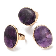 Natural Amethyst Finger Rings, Brass Adjustable Rings for Women, Golden, Oval, Inner Diameter: 18mm, Oval: 31x23.5mm(RJEW-G332-01B-G)