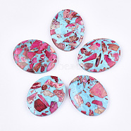 Assembled Synthetic Imperial Jasper and Turquoise Pendants, Dyed, Oval, Deep Pink, 45x35~35.5x7mm, Hole: 1.4mm(G-S329-065B)