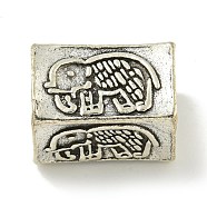 Tibetan Style Alloy European Beads, Cadmium Free & Lead Free, Large Hole Beads, Rectangle wit Elephant, Antique Silver, 14x19.5x12mm, Hole: 6.5mm, about 66pcs/1000g(FIND-U015-15AS-02)