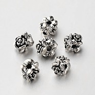 Tibetan Style Alloy Flower Beads, Antique Silver, 7x6mm, Hole: 2mm(TIBEB-O004-54)