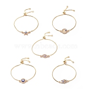 Crystal Rhinestone Link with Enamel Evil Eye Slider Bracelet, Brass Adjustable Bracelet for Women, Golden, Mixed Patterns, 5/8~2-3/4 inch(1.6~7.1cm)(BJEW-JB08629)
