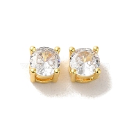 Brass with  Single Clear  Cubic Zirconia Bead, Round, Real 18K Gold Plated, 5x5x4mm, Hole: 3mm(KK-H461-09B-G)