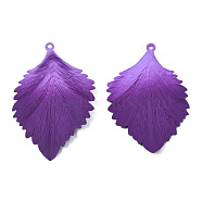 Spray Painted Iron Big Pendants, Leaf, Purple, 63x42x5.5mm, Hole: 1.8mm(IFIN-N008-034B)