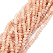 Natural Peach Moonstone Beads Strands, Faceted, Rondelle, 3.5~4x3mm, Hole: 0.7mm, about 124pcs/strand, 15.35''(39cm)(G-E569-B07)