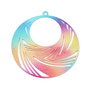 Iron Pendants, Etched Metal Embellishments, Rainbow Color, Flat Round, 43x41x0.8mm, Hole: 2mm(IFIN-Z002-01RC-04)