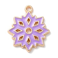 Christmas Zinc Alloy Enamel Pendants, Light Gold, Snowflake, 21.5x18.5x2mm, Hole: 1.6mm(PALLOY-K008-03I-KCG)