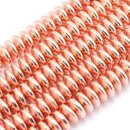 Electroplate Non-magnetic Synthetic Hematite Beads Strands, Grade AA, Long-Lasting Plated, Rondelle, Rose Gold Plated, 8x3mm, Hole: 1mm, about 116pcs/strand, 15.7 inch(40cm)(G-L485-05A-RG)