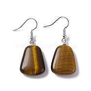 Natural Tiger Eye Trapezoid Dangle Earrings, Platinum Brass Jewelry for Women, 41mm, Pin: 0.7mm(EJEW-D188-02P-04)