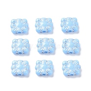 Opaque Acrylic Beads, Metal Enlaced, Square with Flower Pattern, Light Sky Blue, 9.5~10x10.5~11x3.5mm, Hole: 1.6mm, about 1990pcs/500g(OACR-G016-26G)