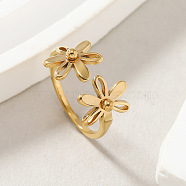 304 Stainless Steel Open Cuff Rings for Women, Flower, Golden, US Size 7(17.3mm)(FS-WG642B9-04)