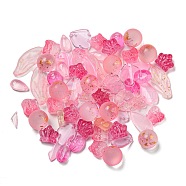 Mixed Styles & Shapes Glass Cabochons/Pendants/Links/Beads, Pink, 8~37x6~20x2.5~10.5mm, Hole: 0.5~4mm(GLAA-MSMC006-01A)