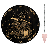 AHADEMAKER Dowsing Divination Supplies Kit, Including PVC Plastic Pendulum Board, 304 Stainless Steel Cable Chain Necklaces, Cone/Spike Natural Rose Quartz Stone Pendants, Witch Pattern, Board: 200x4mm(DIY-GA0004-95D)