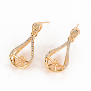 Brass Micro Pave Clear Cubic Zirconia Earring Findings, for Half Drilled Beads, Nickel Free, Teardrop, Real 18K Gold Plated, 26.5x11.5mm, Pin: 0.7mm, Pin: 0.7mm(for half drilled beads)(KK-S356-254-NF)