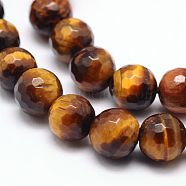 Natural Tiger Eye Beads Strands, Faceted Round, Grade AB+, 8mm, Hole: 1mm, about 47pcs/strand, 15.5 inch(G-F260-02-8mm)