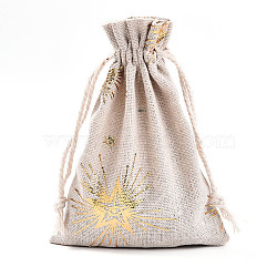 Christmas Theme Cotton Fabric Cloth Bag, Drawstring Bags, for Christmas Party Snack Gift Ornaments, Star, 14x10cm(ABAG-H104-B20)