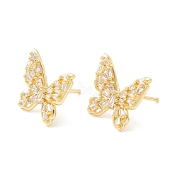 Clear Cubic Zirconia Butterfly Stud Earrings for Women, Cadmium Free & Lead Free, Real 18K Gold Plated, 15x17x2.3mm, Pin: 0.7mm(EJEW-K090-03G)