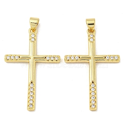 Rack Plating Brass Micro Pave Cubic Zirconia Pendants, Long-Lasting Plated, Lead Free & Cadmium Free, Cross Charms, Religion, Real 18K Gold Plated, 35x22x3mm, Hole: 5x3mm(KK-F869-07G)