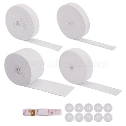 25m 5 Styles Flat Elastic Rubber Band, Webbing Garment Sewing Accessories, with 1pc PU Iron Soft Tape Measure and 10pcs Resin Buttons, White, 5m/style(EC-SZ0001-04)