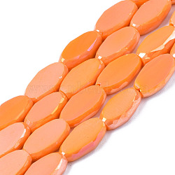 Electroplate Glass Beads Strands, AB Color Plated, Faceted, Rice, Coral, 10x6x3.5mm, Hole: 1.4mm, about 50pcs/strand, 19.69~20.94 inch(50~53.2cm)(EGLA-Q125-009G)