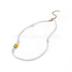 Handmade Millefiori Glass Flower & Shell Pearl Beaded Necklace for Women, Colorful, 17.36 inch(44.1cm)(NJEW-TA00039)