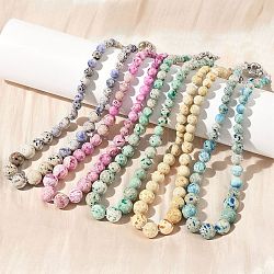 Dyed Natural Fossil Graduated Round Beaded Necklaces, with Platinum Brass Spring Ring Clasps, Mixed Color, 18.66~18.78 inch(47.4~47.7cm)(NJEW-F368-03P)