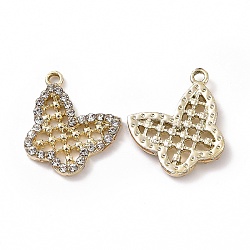 Alloy Crystal Rhinestone Pendants, Hollow Out Butterfly Charms, Light Gold, 16x16.5x2.2mm, Hole: 1.6mm(ALRI-H004-47LG)